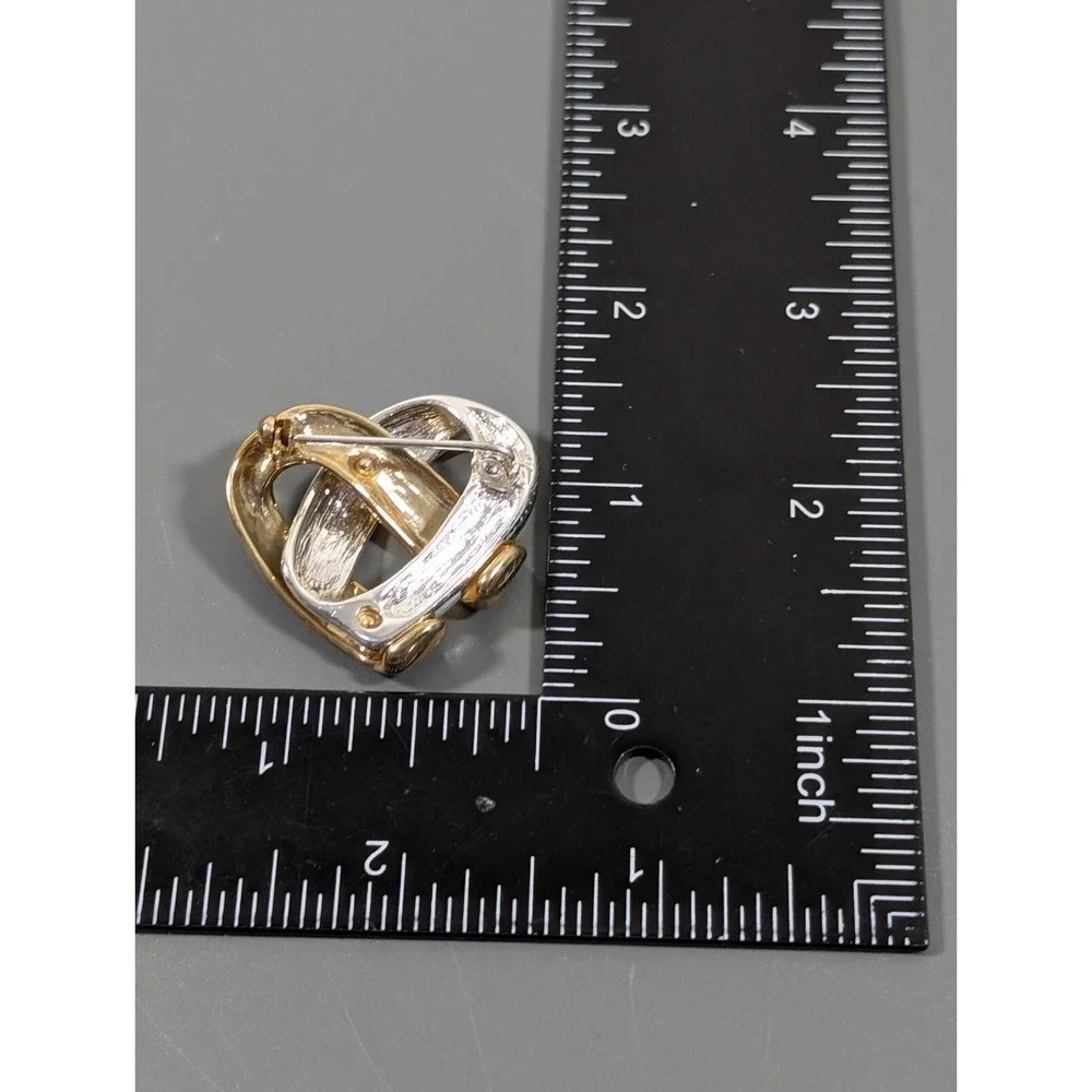 Vintage Two Tone Ribbon Heart Intertwined Brooch Pin Gold Tone Silver Tone Retro